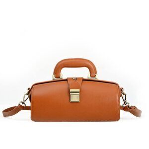 1154 Leather handbag cowhide doctor bag brown shoulder bag buckle bag